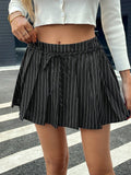 Tied Striped Pleated Skirt