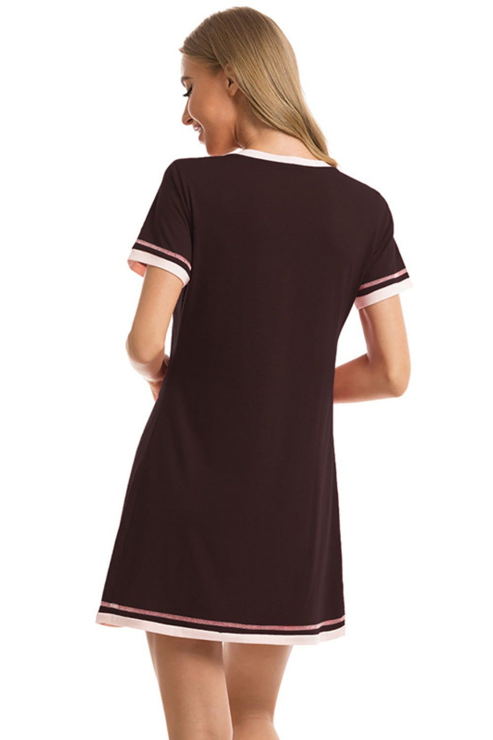 Contrast Trim Short Sleeve Lounge Dress - felvior