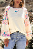 Printed Round Neck Balloon Sleeve Sweatshirt