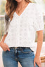 Lace Puff Sleeve V Neck Button Up Shirt