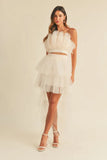 MABLE Tulle Tube Ruffle Crop Top and High Low Maxi Skirt Set