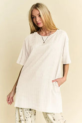 Davi & Dani Short Sleeve Side Slit T-Shirt with Pockets