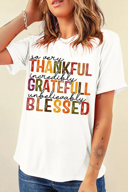 Letter Graphic Round Neck Short Sleeve T-Shirt - felvior