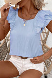 Bow Back Ruffled Cap Sleeve Blouse