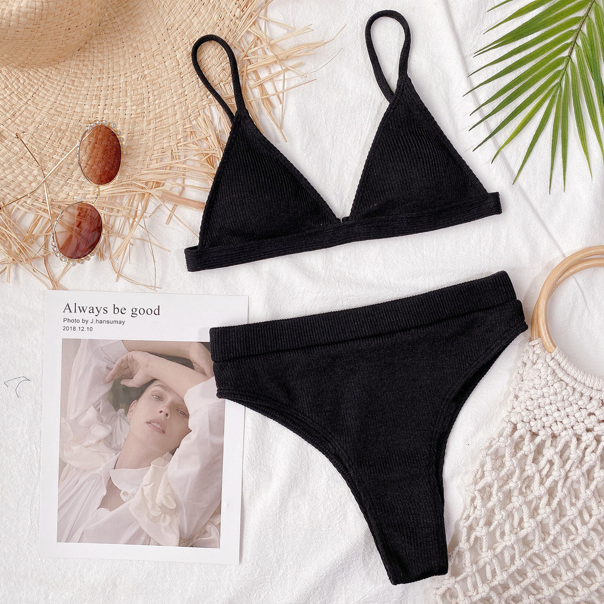 Spaghetti Strap Ribbed Bikini Set - felvior