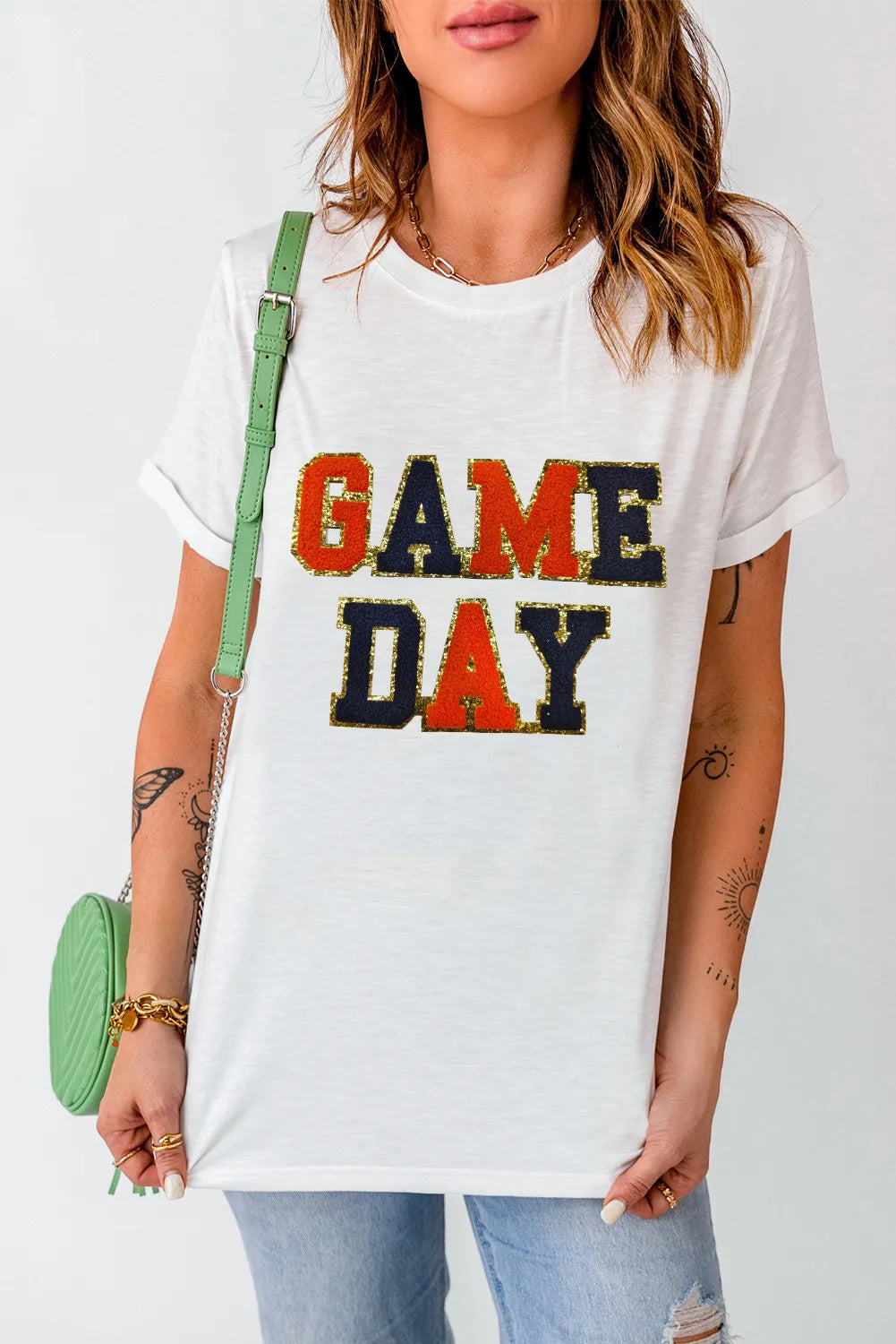 GAME DAY Round Neck Short Sleeve T-Shirt - felvior