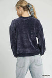 Umgee Velour Crewneck Balloon Sleeve Sweatshirt