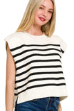 Zenana Oversized Crew Neck Stripe Sweater Vest