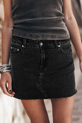 Frayed Hem Denim Mini Skirt