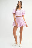 MABLE Puff Sleeve Button Down Top and Bubble Skirt Set