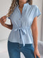 Notched Short Sleeve Blouse