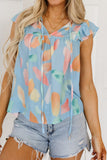 Splotches Pattern Ruffled Cap Sleeve Blouse