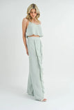 MABLE Crop Cami and Ruffled Wide Leg Pants Set