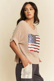 Davi & Dani Sequin American Flag Patch Short Sleeve Knit Top