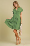 Umgee Full Size Frayed Hemline Button Down Shirt Dress Plus Size