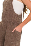 Zenana Washed Double Gauze Tie Back Rompers
