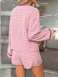 Devine Tie Front Contrast Plaid Shirt and Shorts Set