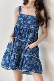 Floral Tiered Square Neck Denim Dress