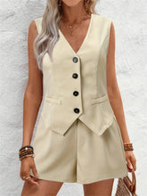 V-Neck Button Down Vest and Shorts Set