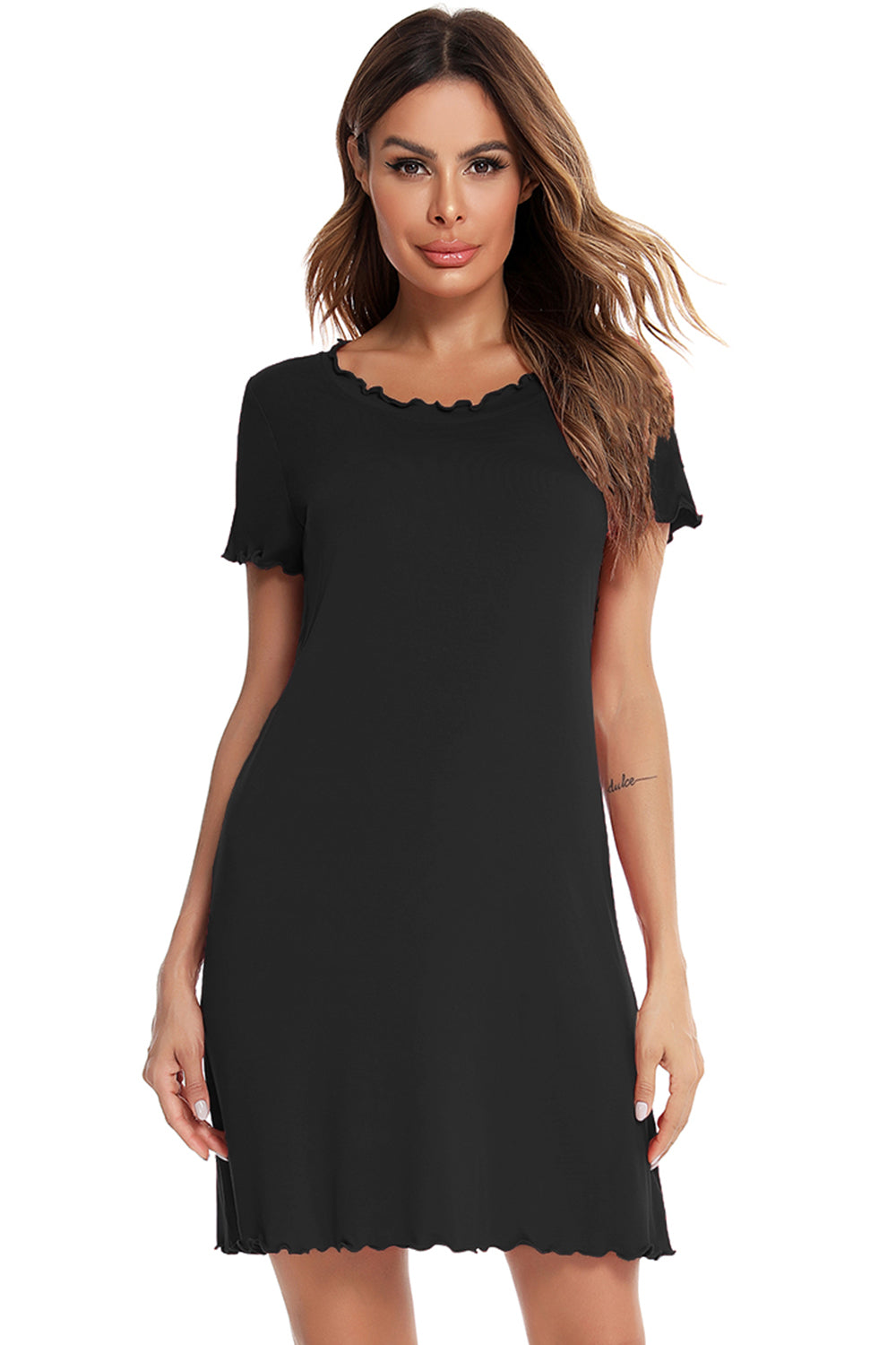 Round Neck Short Sleeve Lounge Dress - felvior