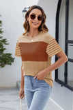 Color Block Round Neck Short Sleeve T-Shirt