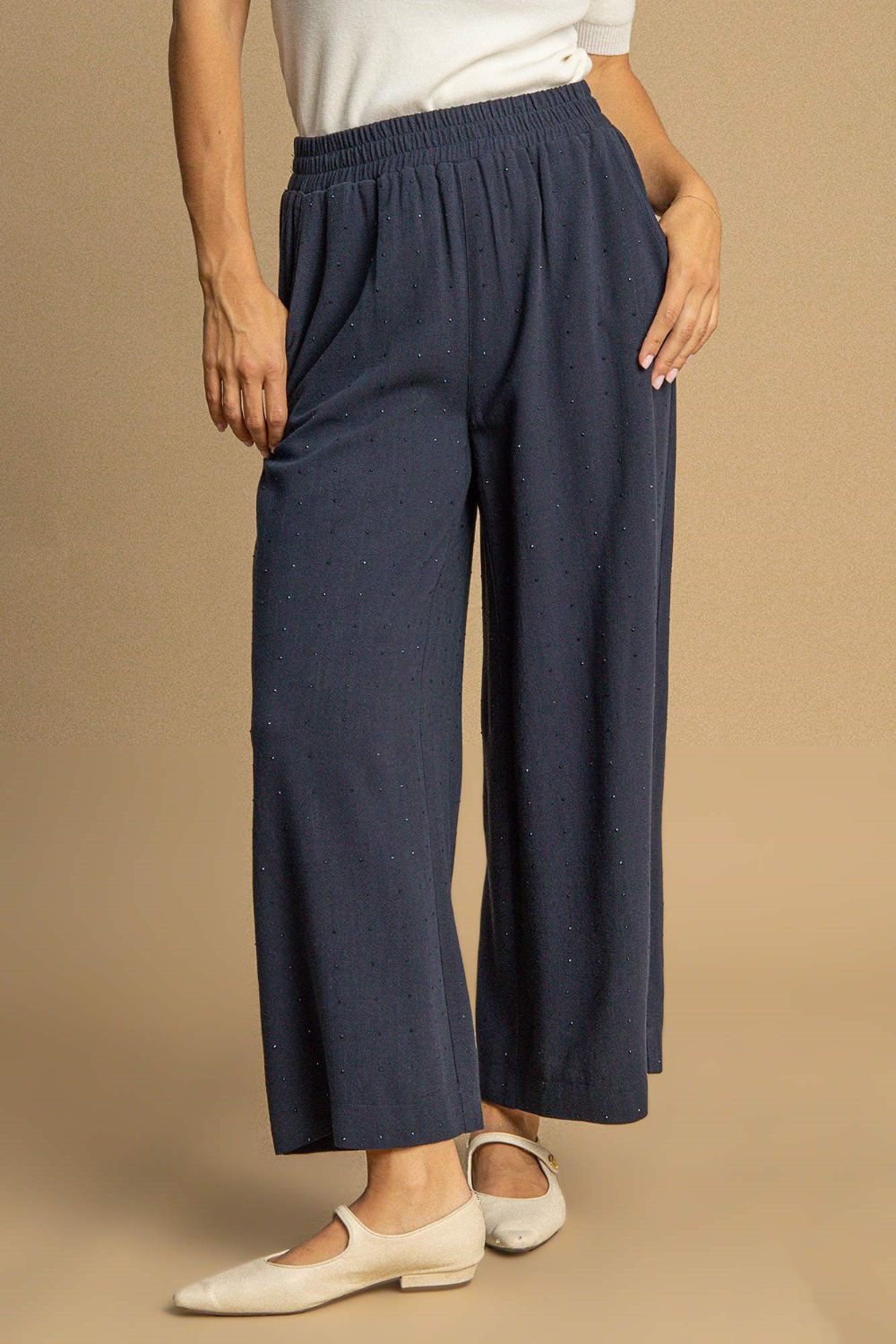 Umgee Full Size High Waisted Embellished Linen Pants Plus Size