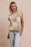 BiBi Checker With Stripes Pattern Sleeveless Sweater