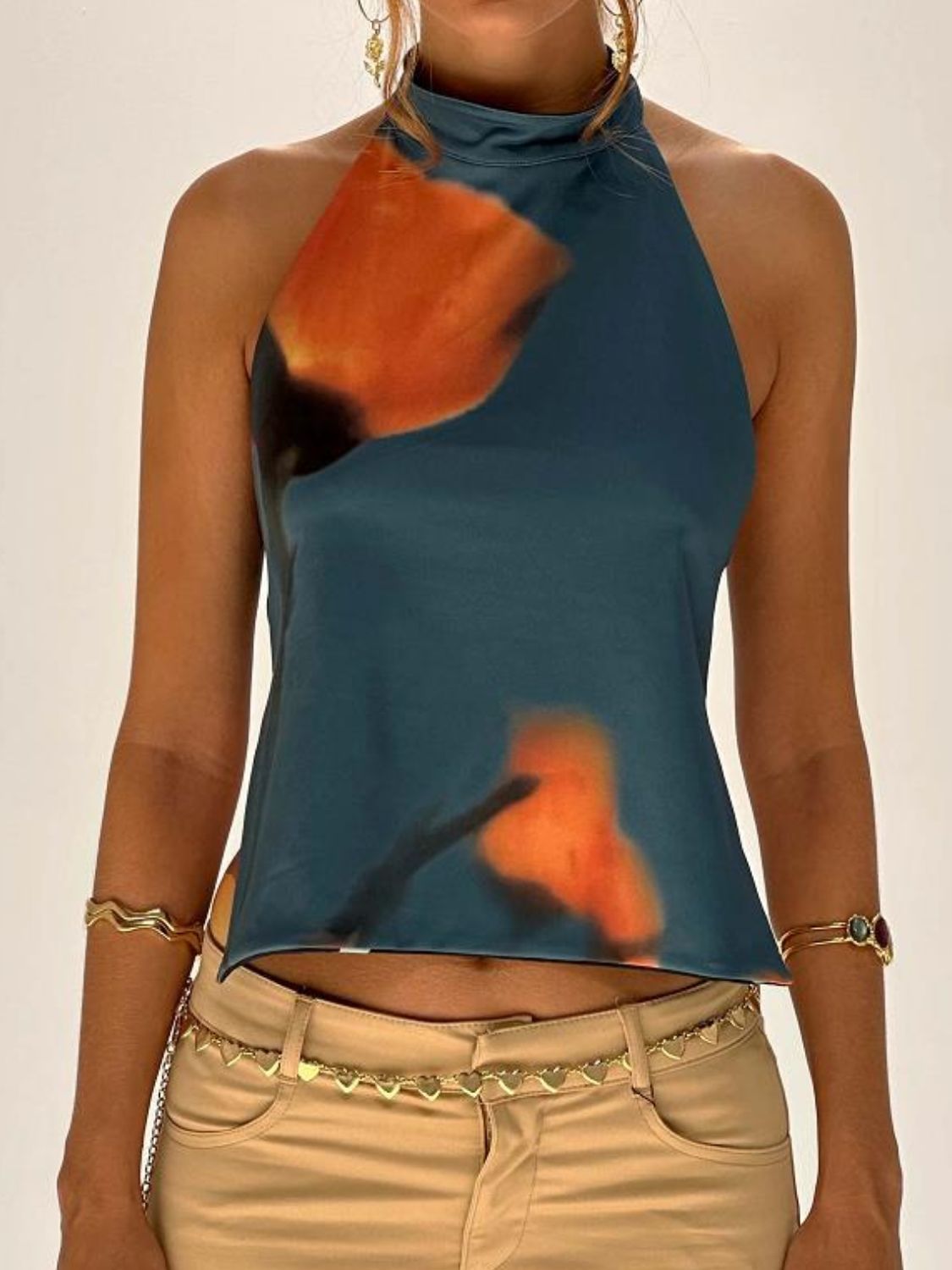Backless Printed Halter Neck Tank - felvior