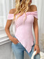 Ribbed Off-Shoulder Asymmetrical Hem T-Shirt