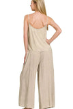 Zenana Woven Acid Crinkle Washed Cami & Pants 2 Piece Set