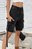 Washed Cargo Denim Shorts