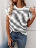 Striped Round Neck Short Sleeve Knit Top