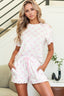 Bow Print Lettuce Trim Round Neck Top and Shorts Lounge Set