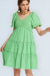 Davi & Dani Jacquard Checker Smocking Tiered Dress