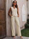 Button Down V-Neck Vest and Pants Set