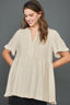Umgee Full Size Raw Hem Notched Babydoll Linen Blouse Plus Size