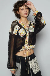 POL Vintage Washed Crochet Hoodie Jacket With Patchwork