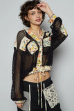 POL Vintage Washed Crochet Hoodie Jacket With Patchwork