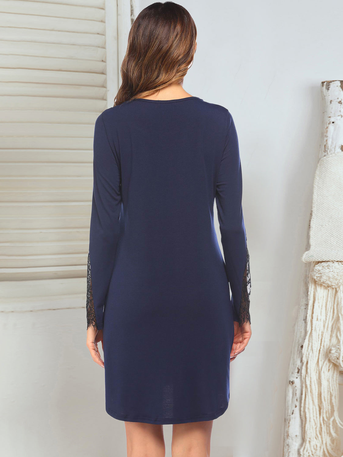 Lace Detail Long Sleeve Mini Lounge Dress - felvior