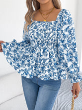 Floral Square Neck Flounce Sleeve Blouse