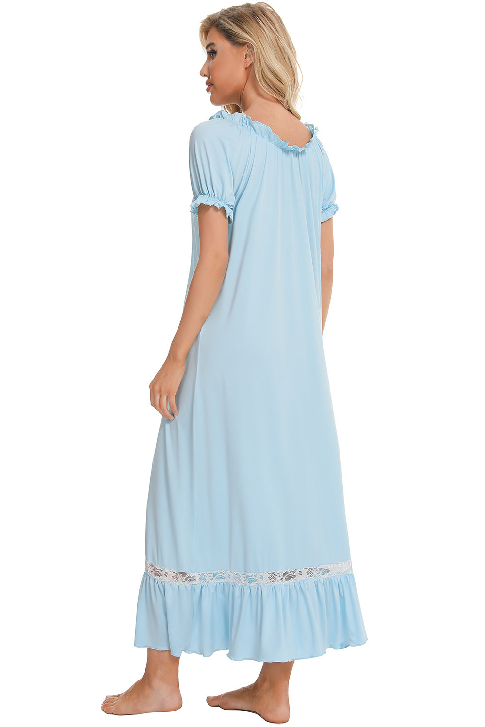 Lace Detail Short Sleeve Lounge Dress - felvior