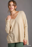 Umgee V-Neck High Low Hem Knit Top with Side Slit