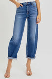 RISEN Full Size High Rise Crop Mild Barrel Jeans Plus Size