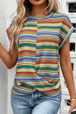 Multicolour Striped Twist Hem Cap Sleeve Top
