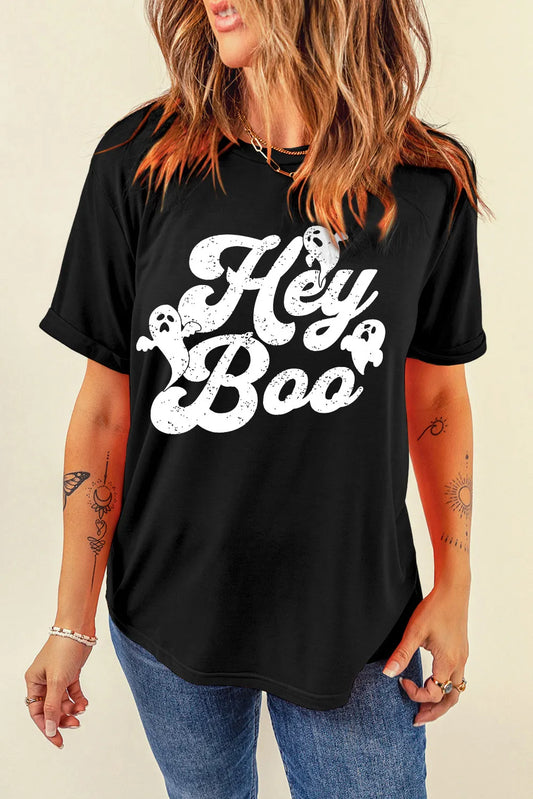 Letter Graphic Round Neck Short Sleeve T-Shirt - felvior