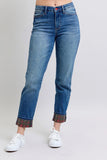 Judy Blue Full Size Mr Plaid Print Cuff Bf Jeans Plus Size