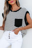 Striped Round Neck Cap Sleeve Top