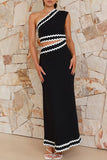 Cutout Contrast Trim Single Shoulder Dress