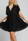 Umgee Full Size Raw Hem Folded Sleeve Tiered Dress Plus Size