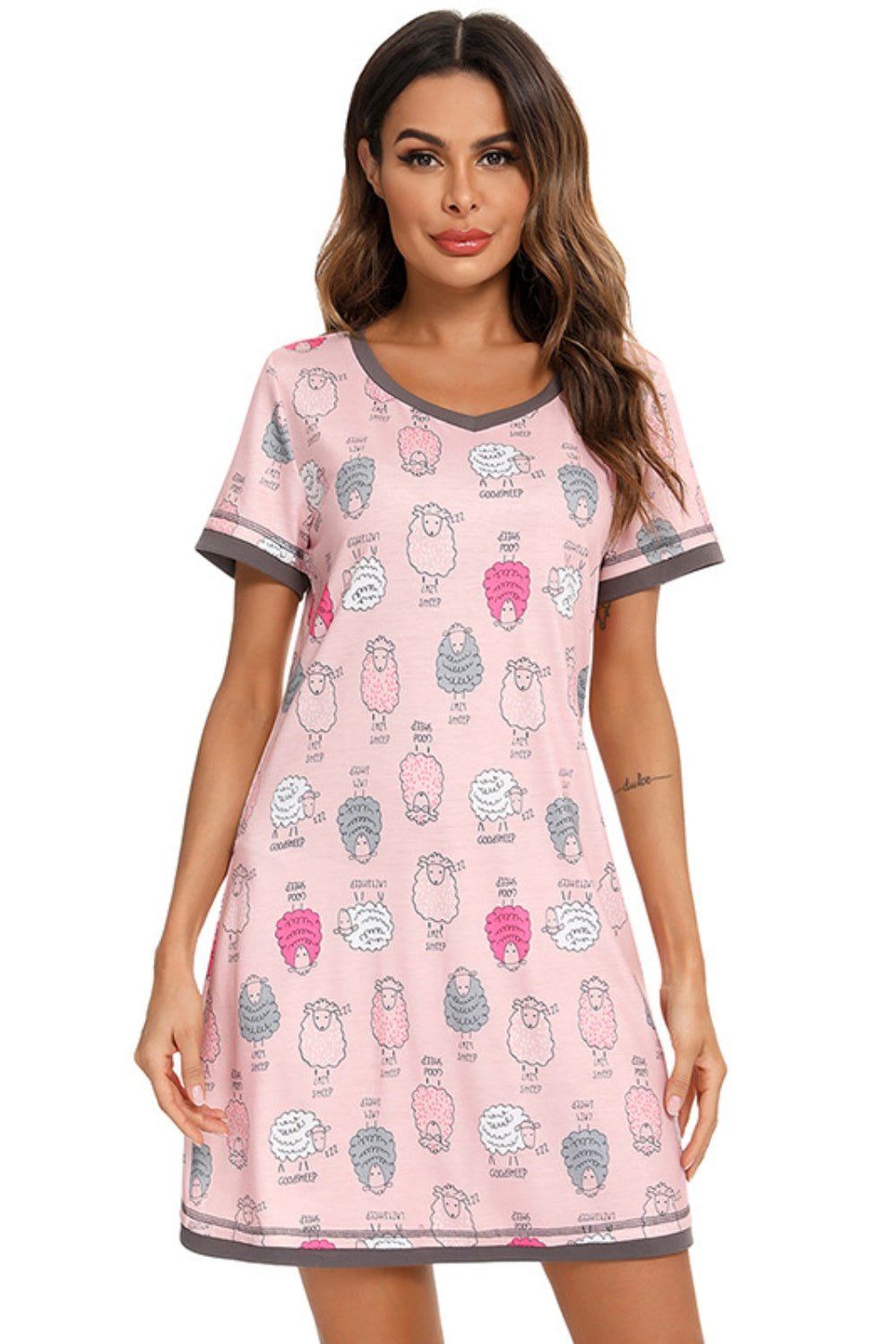 Contrast Trim Short Sleeve Lounge Dress - felvior